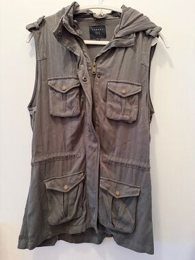 Tinsel Long Utility Hooded Sleeveless Vest - Olive